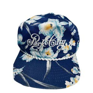 Park City San Sun Tropical Hawaiian Orchid Baseball Hat Blue Adjustable Vintage